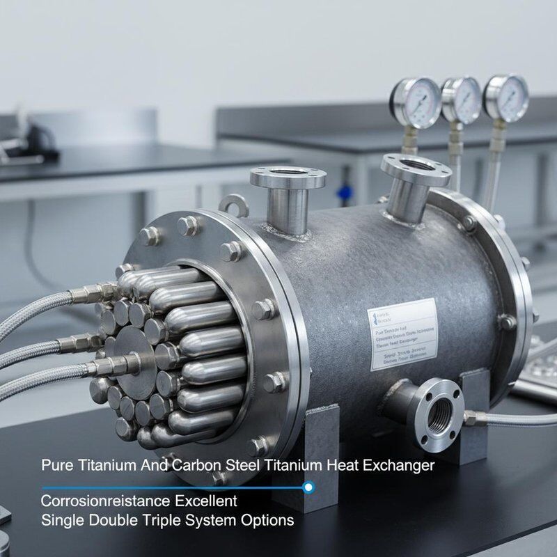 Pure Titanium en Koolstofstaal Titanium Warmtewisselaar met Uitstekende Corrosiebestendigheid en Enkele Dubbele Triple Systeem Opties